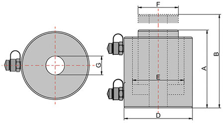 Домкрат с полым штоком и гидравлическим возвратом ДП схема
